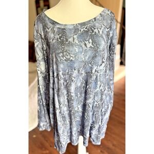 Chico's Boat Neck Casual Pullover Top Blue‎ Snakeskin XL 100% Pima Cotton